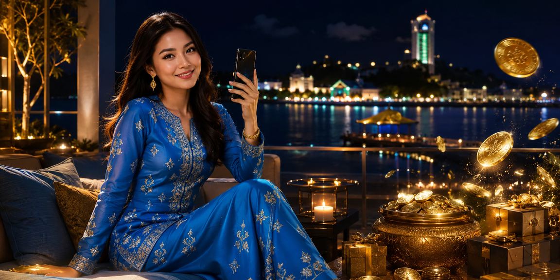 Wanita berbaju kurung menggunakan telefon untuk akses pertaruhan bola sepak 6963